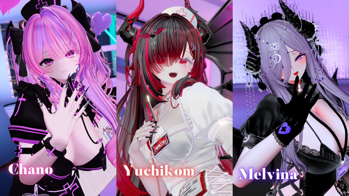 mutadoll's tweet photo. 【新キャスト紹介】
この度12名の新たなサキュバスナースが
「SuccubusClinic-えすえすあーる-」に加入しました！ご紹介します💕

ー新キャストー
・ちゃの：@uonrgn16
・ゆちこむ：@yckmei
・メルヴィナ（めめ）：@memedesuwa
・奥宮らい：@Raispoon1
・M1S4：@misarasa1031
・Mintiana（min）：@luv16ms2
・ざうるす：@VRCzau
・ブラン（真白-ましろ-）：@masiro0460463
・瀬川さら：@SEGWA_sara721
・Emu Envy：@_EmuEnvy
・ういうい：@ix_uiui
・Kiyosumi（育成キャスト）：@kiyosumiVRC

新キャストに会えるのは7月から！皆さんお楽しみに！
#VRC_SSR