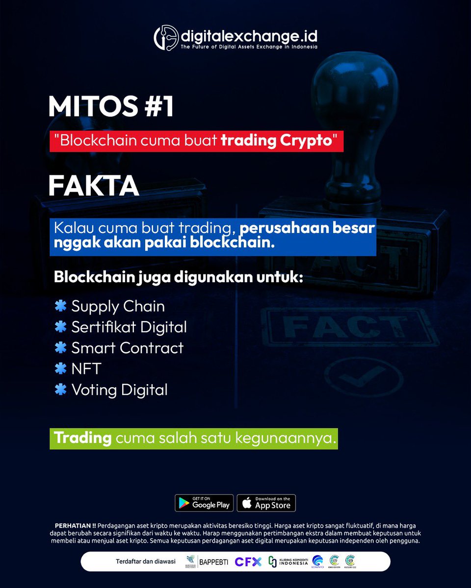 digiexchangeid's tweet photo. Apakah benar kalau Crypto ga bisa dilacak? Kata siapa beli Crypto auto cuan? Terus siapa yg mikir kalau Blockchain itu cuma buat Trading Crypto? Itu tandanya kamu banyak kemakan Mitos! Swipe biar kamu bisa bedain mana mitos & fakta seputar Crypto, Blockchain & Web3! ➡️

#cryptofact #cryptomyth #exchangecrypto #bitcoin #cryptoindo