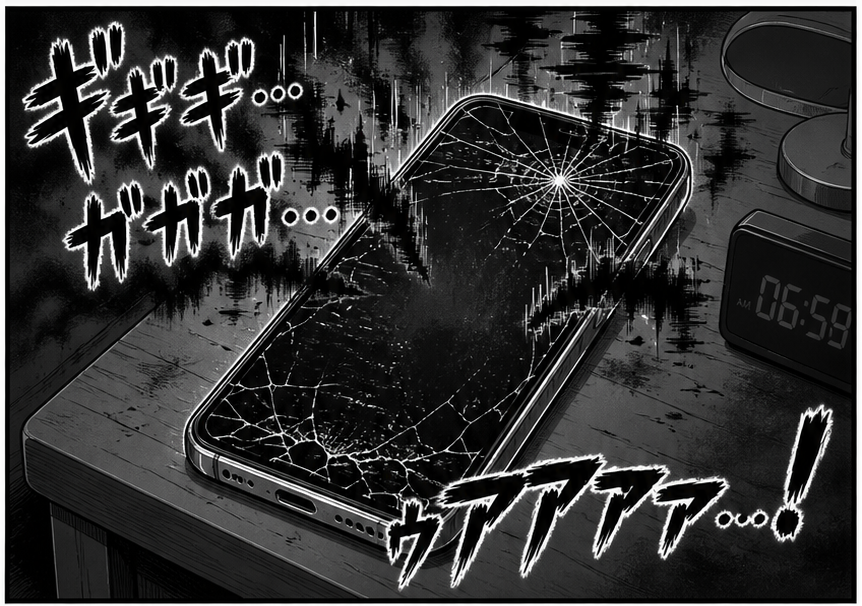 initcomics's tweet photo. 絶対に寝坊できない朝
アラーム音がもうホラーです

#バキバキスマホちゃん #漫画が読めるハッシュタグ https://t.co/0tCeCglGl2