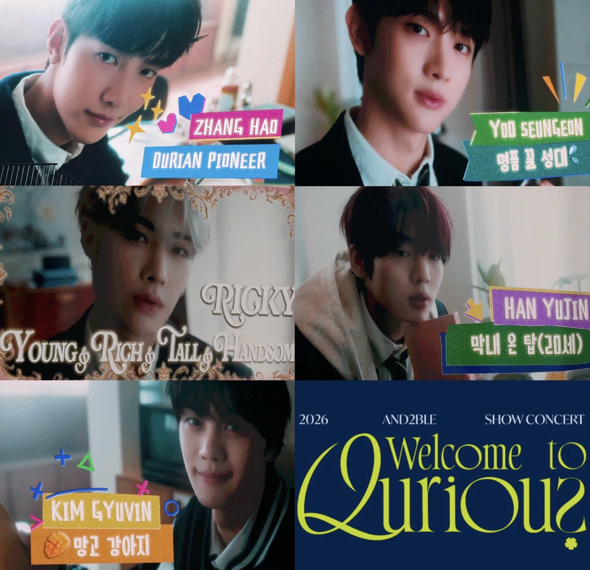 lcverui's tweet photo. and2ble members with cute boxy fonts and shapes and then we have 𝓻𝓲𝓬𝓴𝔂 with his fancy font and frame 😭 https://t.co/x47Q9zY4bZ