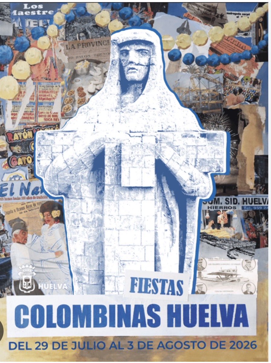 AlvaroSCasas's tweet photo. Fuerte esto del @AytoHuelva eh… Contratan a dos autores para el cartel de las Colombinas. Estos representan la Huelvania, con una persona del colectivo lgtbiq+ que es historia de Huelva #laMoni, y le obligan en 24 h. a corregirlo superponiendo el monumento de siempre. #orgullo https://t.co/re2KepPKy9