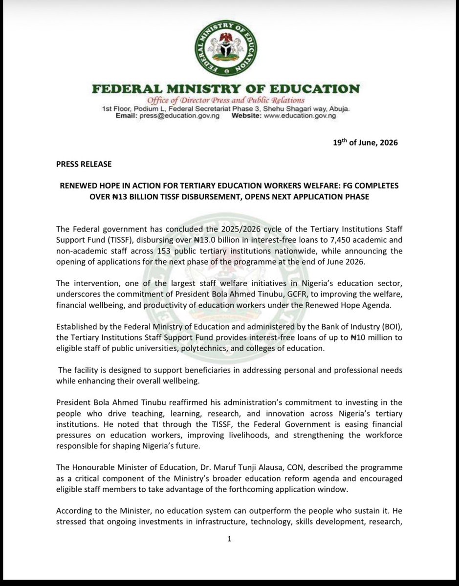 NigEducation's tweet photo. Press Release https://t.co/KNkpE9EgIk