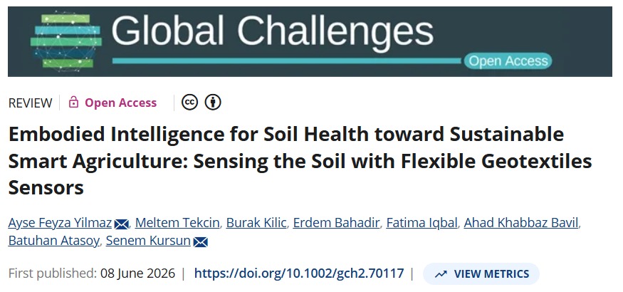 ITexGeo's tweet photo. 📢 Our review article, developed as an outcome of the I-TEXGEO project, has been published in Global Challenges!
"Embodied Intelligence for Soil Health toward Sustainable Smart Agriculture: Sensing the Soil with Flexible Geotextile Sensors"
🔗https://t.co/rB9Qw364IW
#ITEXGEO https://t.co/JZDS5QfNPS