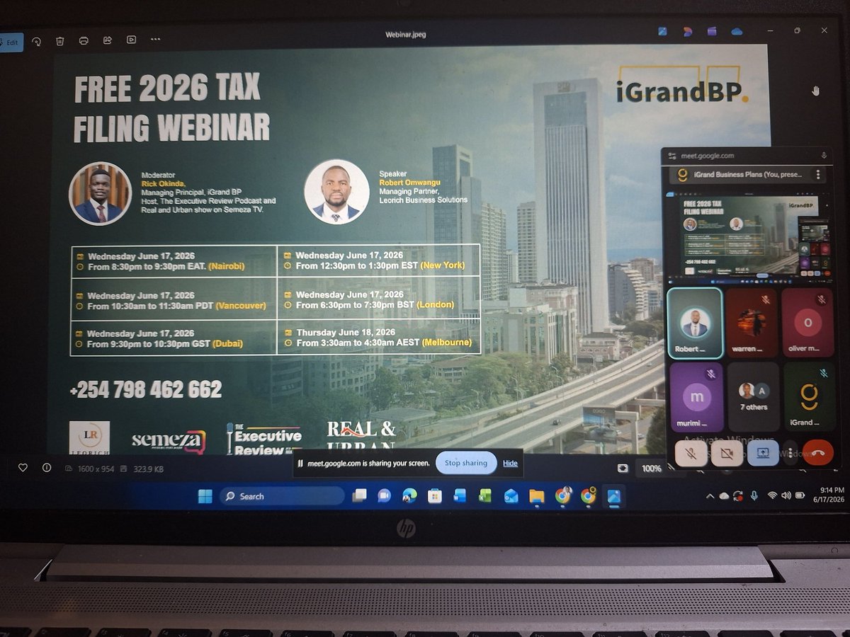 iGrandBP's tweet photo. This week we hosted a Free 2026 Tax Filling Webinar to enlighten and support our network on tax compliance through filling of there returns and avoidance of costly penalties for late filling. For enquiries on tax filling, WhatsApp: +254 798 462662 #IdeasThatProfit https://t.co/6FOxQWLgD5