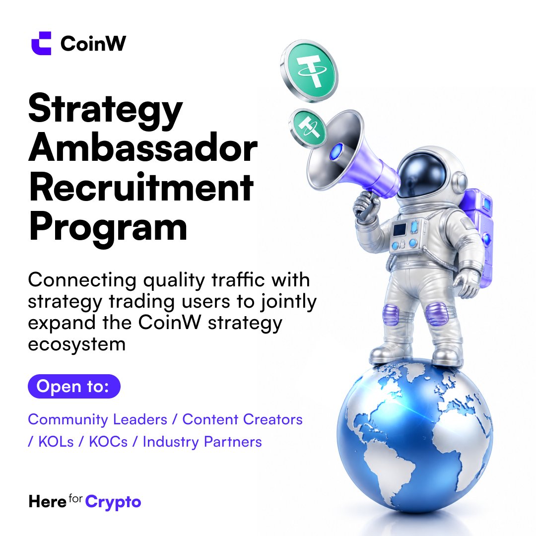 NassarCoinW's tweet photo. What if your community could access the best quantitative strategies while you earn passive commission on their profits?  

#CoinW Spark Program is officially open for recruitment.  

We’re looking for strategy sharers — influencers and community leaders — to become Global Strategy Sharing Officers. 
Generate exclusive sharing links for premium strategies in Strategy Plaza. When your followers copy-trade and profit, you automatically receive 5%-10% commission.  How to Participate: 

1️⃣Apply via form (link below) to unlock sharer permissions 

2️⃣One-click select & share high-quality strategies 

3️⃣Earn ongoing passive income as your audience succeeds  

This is the new era of monetizing traffic and building win-win ecosystems.