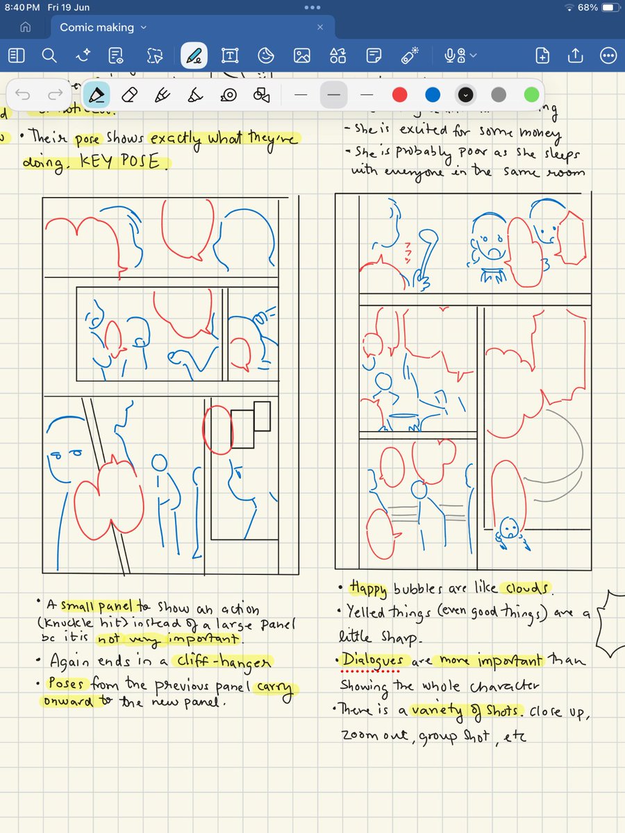 Fiyuela_'s tweet photo. I've been studying Japanese manga in my free time, these are notes from a few months ago but I think this type of study is really helpful! ✨
This medium is so enjoyable, honestly if anyone has a story to tell even if you can't draw it's good to try it out once :> https://t.co/JbxoNqz2Zi