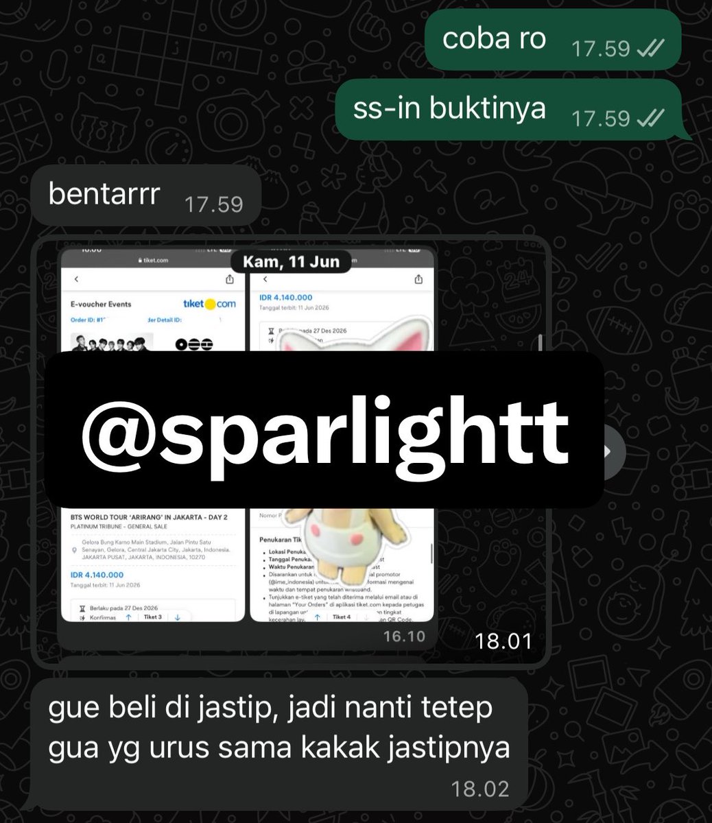 sparlightt's tweet photo. @Papi_Arjey aku punyaa kak 1 tix, bantu temen ku https://t.co/7zUle42sMe