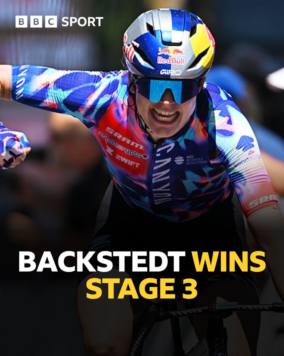 BBCSportWales's tweet photo. What a morning for Zoe Backstedt 🔥

The Welsh cyclist wins stage three of the Tour de Suisse with a lightning quick sprint 🚲⚡

#BBCCycling https://t.co/nCEImpcjs5