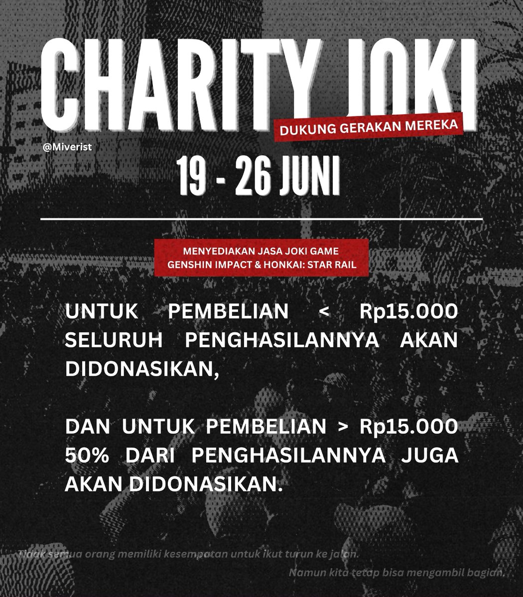ZEKE: CHARITY JOKI GI & HSR. 📌 tweet media