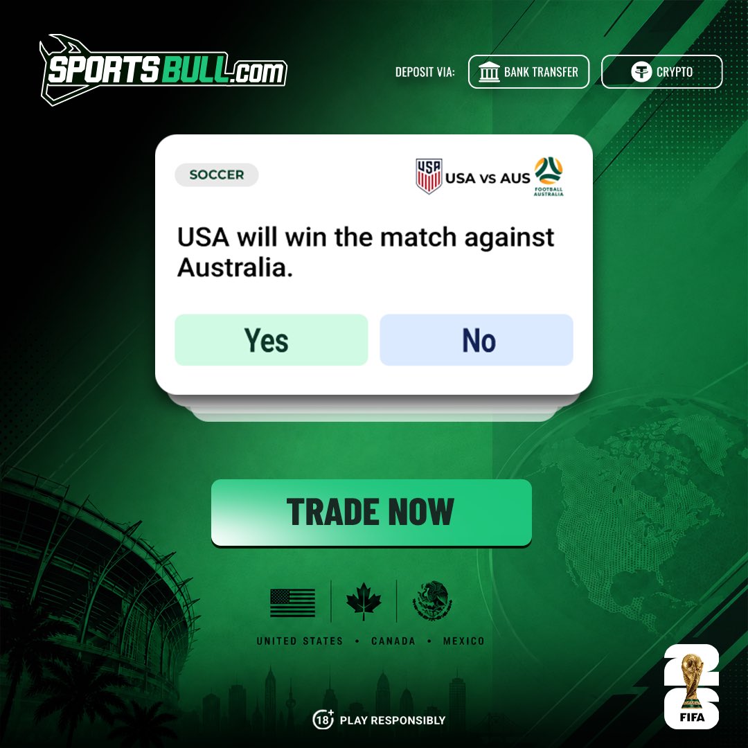 SportsBull_'s tweet photo. USA look to keep the momentum alive, but Australia won’t go down without a fight.

#sportsbull #sportstrading #fifa26 #fifaworldcup https://t.co/Yw1hg0C53Y