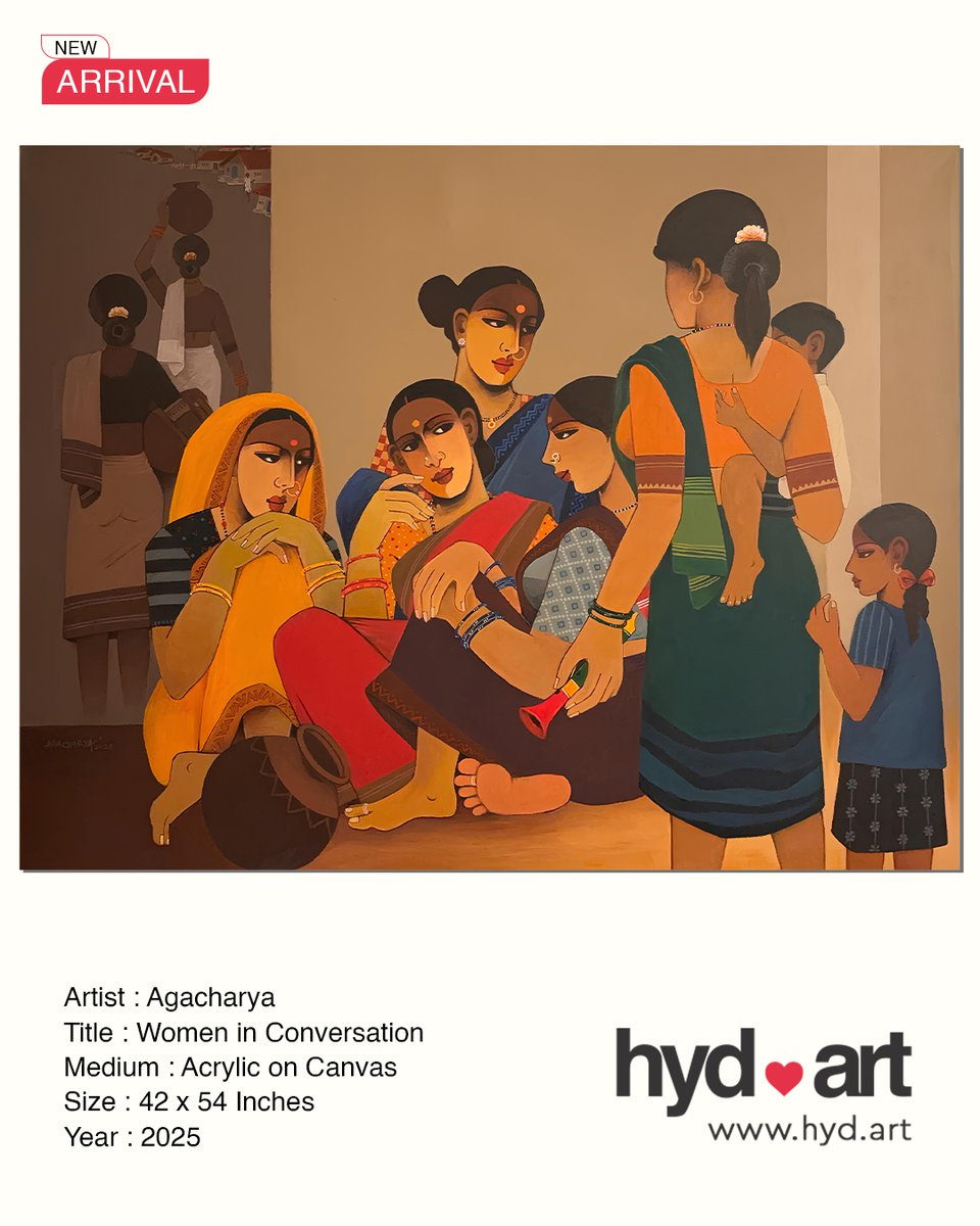hydart_gallery's tweet photo. A glimpse into the heart of rural Telangana.

"Women in Conversation" by Agacharya transforms everyday moments into a vibrant celebration of community, tradition, and companionship.

Available exclusively at https://t.co/o0QHxOLVjL

#hydart #IndianArt #ContemporaryPainting https://t.co/hJJ7Pv4IdA