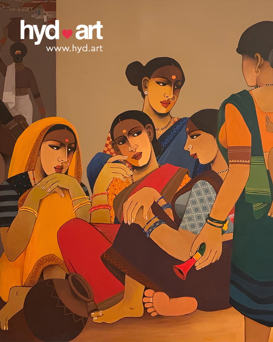 hydart_gallery's tweet photo. A glimpse into the heart of rural Telangana.

"Women in Conversation" by Agacharya transforms everyday moments into a vibrant celebration of community, tradition, and companionship.

Available exclusively at https://t.co/o0QHxOLVjL

#hydart #IndianArt #ContemporaryPainting https://t.co/hJJ7Pv4IdA