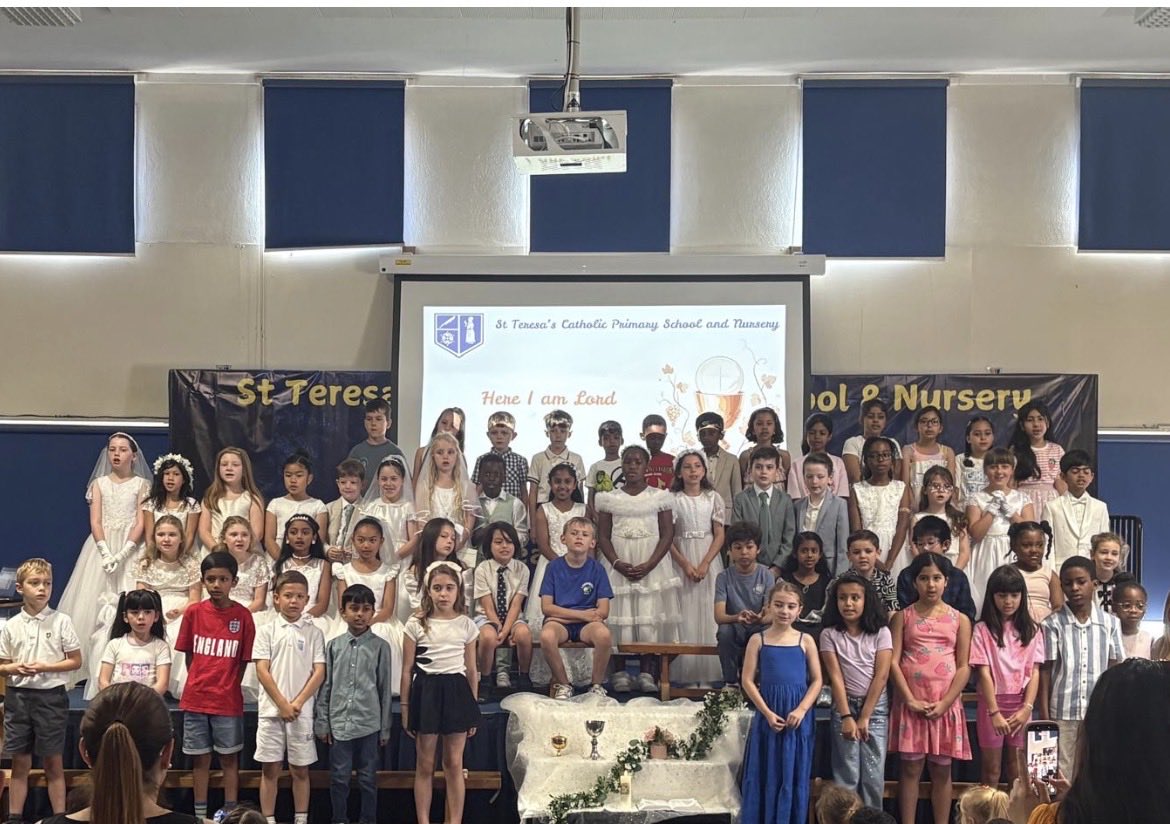 StTeresasHarrow's tweet photo. Well done to our Year 3 children for your wonderful First Holy Communion assembly this morning. You sang beautifully and shared a special message with us. ๐คโ๏ธ #StTs #RE https://t.co/7IPRTAl6ag