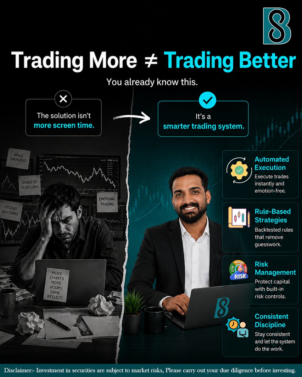 Bull8Ai's tweet photo. Trading More ≠ Trading Better

You already know this.

The solution isn’t more screen time.

It’s a smarter trading system.

#algotrading #retailalgo #bull8 #algotradingapp #retailtrader https://t.co/rGXICkwwaZ