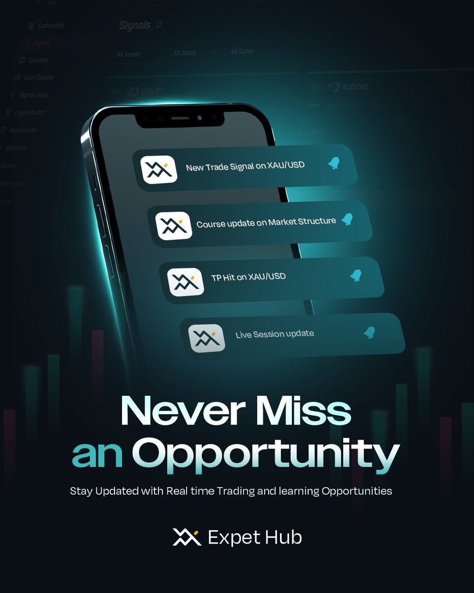 Expethub's tweet photo. Missed opportunities cost more than missed alerts.
New trade signals, TP hits, course updates, live sessions —ExPET Hub puts it all in your notifications so you're never late to the move. 📈
Stay updated. Stay ahead.
#expethub https://t.co/TTtCm5EB7o