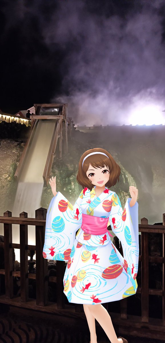 夜の草津温泉湯畑エリアで撮影した浴衣蓮実ちゃん #8時43分は長富蓮実