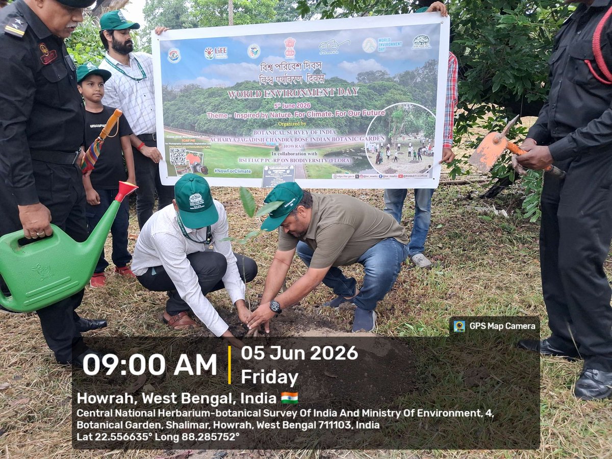 EnvisBsi's tweet photo. On 'World Environment Day 2026' AJC Bose Indian Botanic Garden in collaboration with BSI-EIACP PC-RP organized a mass plantation drive to promote conservation and awareness of endemic and threatened plant species at Division No. 24 (Dhobi Lake area) of the AJCBIBG, Howrah. https://t.co/KCfyuZvEyL