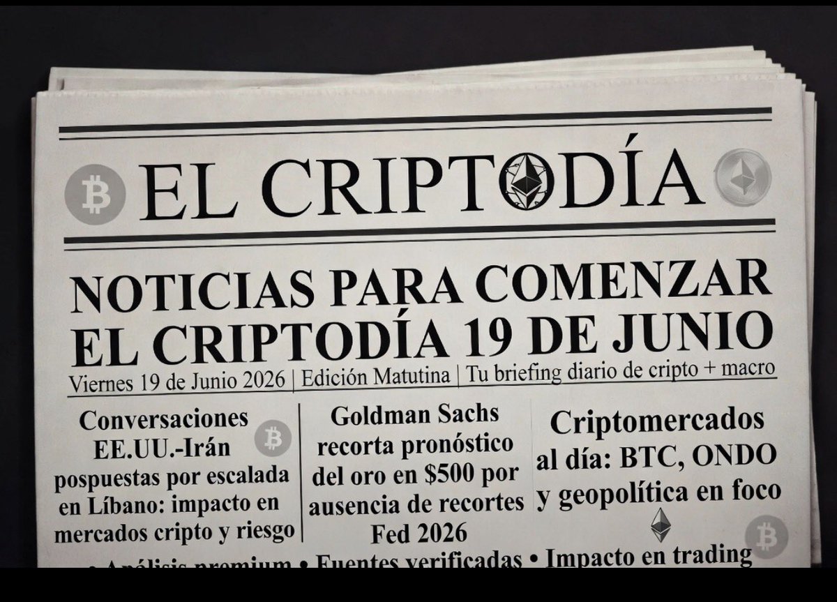 criptoFMS's tweet photo. 📰 NOTICIAS DE LA MAÑANA | Viernes 19 de Junio 2026
🔴 Medio Oriente – Negociaciones EE.UU.-Irán en pausa por Líbano
•  El vicepresidente JD Vance canceló su viaje planeado a Suiza para las conversaciones con Irán. Cita problemas logísticos e incertidumbre sobre la próxima ronda de negociaciones. Las conversaciones técnicas están pospuestas (sin nueva fecha confirmada).
•  Irán informó a Hezbollah que las conversaciones con EE.UU. no pueden continuar sin un alto el fuego integral en Líbano. (vía Reuters / FinancialJuice)
•  El presidente libanés condena la escalada de ataques israelíes, pero afirma que no obstaculizará los esfuerzos para lograr un alto el fuego integral.
•  Irán busca garantías concretas de que las hostilidades en Líbano terminarán antes de reanudar las conversaciones con EE.UU. (First Squawk)
•  El Líder Supremo de Irán: “Si el lado americano quiere ser demasiado exigente, no lo aceptaremos”.
•  Las crecientes amenazas de combates entre Israel y Hezbollah están aplastando las conversaciones planeadas en Suiza. El acuerdo buscaba reabrir el Estrecho de Ormuz y pausar los combates. (DeItaone / First Squawk)
🗣️ Trump en entrevista con Axios
•  “Sin mí, Israel habría sido destrozado”.
•  Habla de su teoría del “Gran Hombre” y asegura que no hay límites a su poder.

Resumen rápido:
La escalada Israel-Hezbollah está complicando (y demorando) el avance de las conversaciones EE.UU.-Irán. Al mismo tiempo, el mensaje más hawkish de la Fed golpea al oro en el corto plazo.

#criptomonedas #bitcoin #criptonoticias #trading #noticiasmacro #criptonoticias 

No es consejo de inversión 
No somos asesores financieros 
Para entender nuestro canal puedes consultar el post fijado “ entendiendo Criptofms “ 
Medios de comunicación 
Whatsap +54 9 351 3916138 
YouTube “ Criptofms “