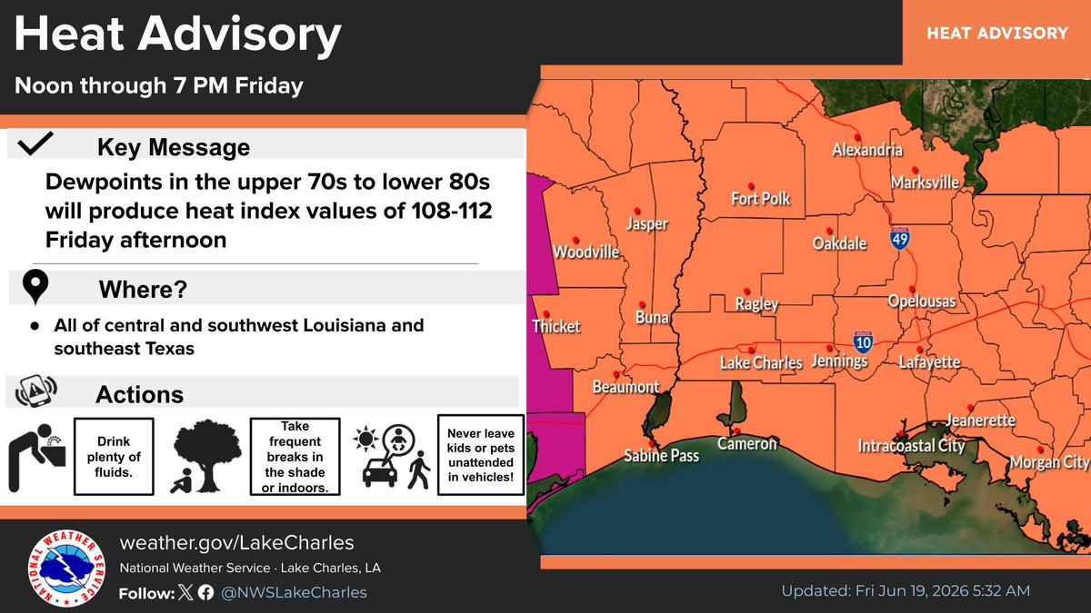 DaveBakerTV's tweet photo. High humidity and hotter temperatures will combine to create dangerous heat index values. A Heat Advisory is in effect today, and likely will continue this weekend. https://t.co/iyDeNibbrf