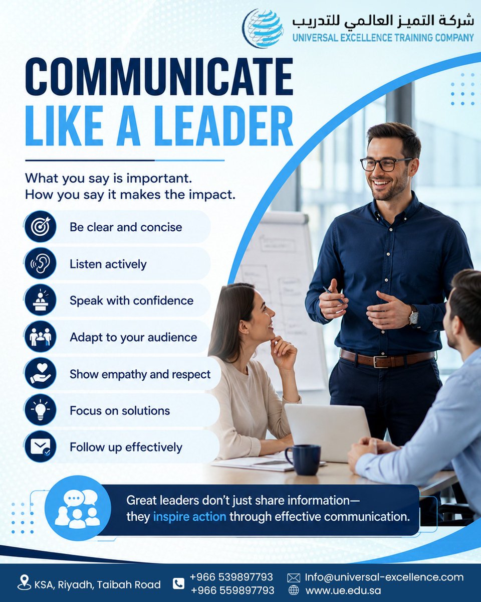 universal_uetcc's tweet photo. 🎯 Communication is more than speaking—it's inspiring action.

Great leaders build trust, align teams, and drive results through clear, confident communication.

💬 Clarity. Confidence. Connection. Impact.

#Leadership #CommunicationSkills #LeadershipDevelopment #TeamLeadership https://t.co/9N7dUNLA1S