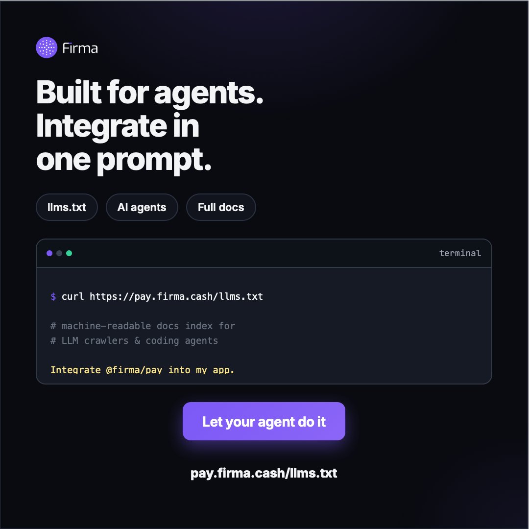 firmacash's tweet photo. Most merchants are stuck paying ~3% in transaction fees, dealing with chargebacks, fraud, and waiting days to get paid.

We just shipped Firma Pay — a simple React checkout widget that lets you accept CHF, EUR, USD stablecoin payments with zero fees, sub-second settlement, and no chargebacks.

Install in minutes → keep 100% of what you earn.
npm install @firma/pay

https://t.co/kWqvZ2ok9O