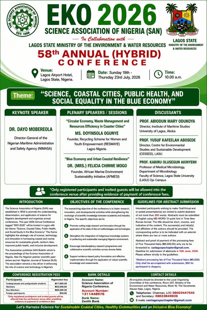 MAminu21's tweet photo. The 48th SAN Hybrid Conference (EKO 2026) is coming up in Lagos from
19th to 23rd July 2026. 

Please let’s register and attend either physically or virtually.

Please plan to attend InShaAllah!

Thank you https://t.co/V486xa7Akx