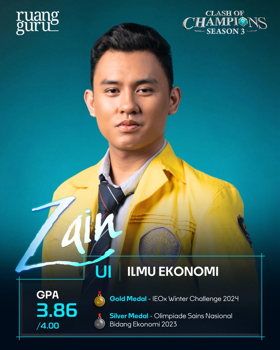 ruangguru's tweet photo. ✨ Zain (IG: zainfaiiz) / UI / Ilmu Ekonomi

- Gold Medal - IEOx Winter Challenge 2024 
- Silver Medal - Olimpiade Sains Nasional Bidang Ekonomi 2023 https://t.co/lr0Nw540hL