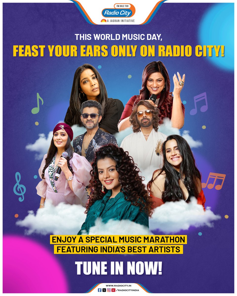 radiocityindia's tweet photo. One world. Infinite beats. One destination 🎧
Celebrate World Music Day with India’s Biggest Music Marathon—because every song has a story, and every beat deserves to be heard. 💙
#WorldMusicDay #RadioCity #PressPlayFeelEverything #MusicMarathon https://t.co/YiMESx4fwf