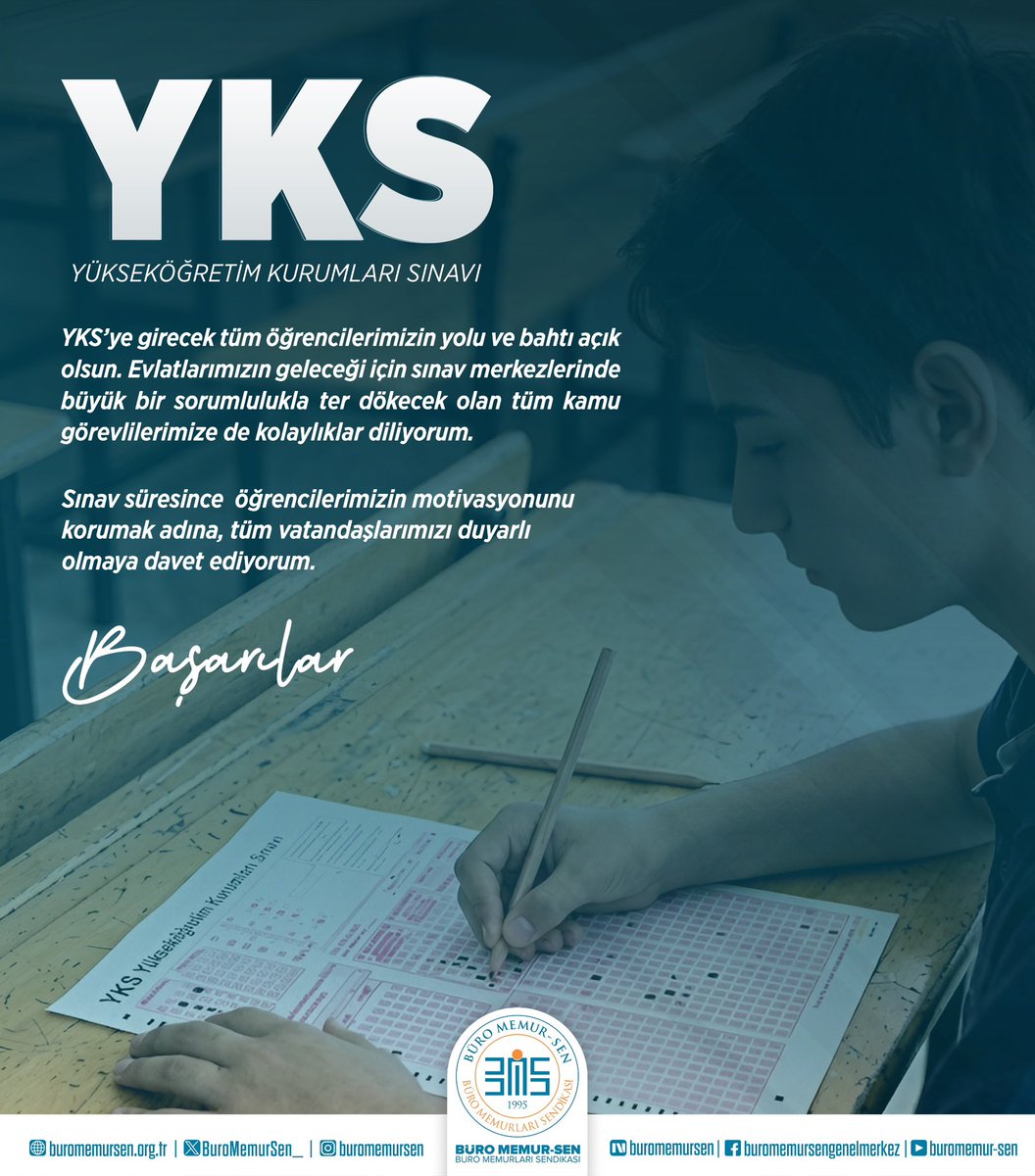 yusufyazgan37's tweet photo. Kıymetli gençler, sevgili evlatlarım…

Aylardır verdiğiniz emeğin, döktüğünüz alın terinin karşılığını alma vakti geldi. Türkiye’nin geleceğini inşa edecek olan sizlerin YKS heyecanını paylaşıyorum. İnancım tam; sizler bu ülkenin yarınları, en büyük zenginliğisiniz. Bu sınav, yürüyeceğiniz uzun ve başarı dolu yolun sadece ilk adımı. Sakin olun ve kendinize inanın.

YKS’ye girecek tüm öğrencilerimizin yolu ve bahtı açık olsun. Evlatlarımızın geleceği için sınav merkezlerinde büyük bir sorumlulukla ter dökecek olan tüm kamu görevlilerimize de kolaylıklar diliyorum.

Sınav süresince öğrencilerimizin motivasyonunu korumak adına, tüm vatandaşlarımıza duyarlı olmaya  davet ediyorum.