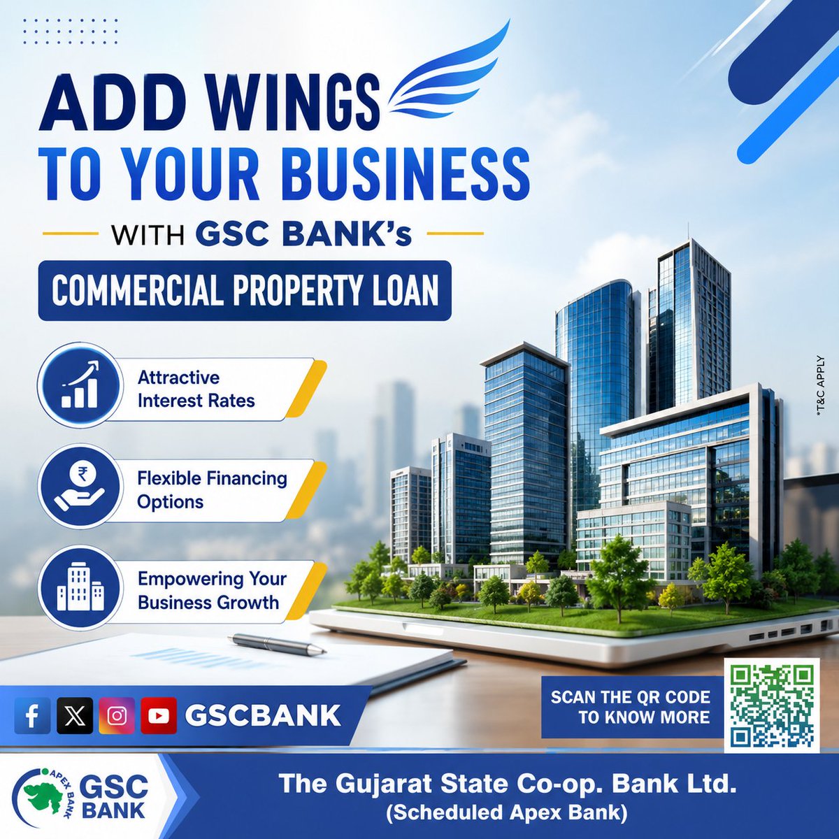 GSCBank's tweet photo. ADD WINGS TO YOUR BUSINESS WITH GSC BANK'S COMMERCIAL PROPERTY LOAN.
Get Your Commercial Property Loan Now at Attractive Rate of Interest!
#GSCB #Securebanking #commercial #commercialproperty #Loan #EasyInstallments #loanapproval #loanservices #VisitYourNearestBranch https://t.co/pGPTN0v4bh