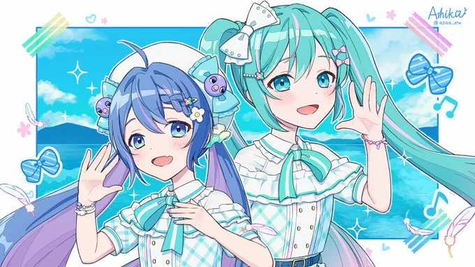 サマーレイク☆チューン / 初音ミク 音街ウナ イラストを担当させていただきました!よろしくお願いします #初音ミク #音街ウナ