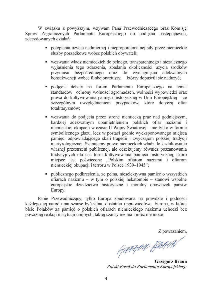 GrzegorzBraun_'s tweet photo. Pro memoria👇 - pismo do przewodniczącego Komisji Spraw Zagranicznych Parlamentu Europejskiego ws. berlińskiej - nie narzucam się z wszystkimi przejawami mojej aktywności poselskiej, ale wywołany do tablicy po prostu informuję. https://t.co/GO81lKXVCF