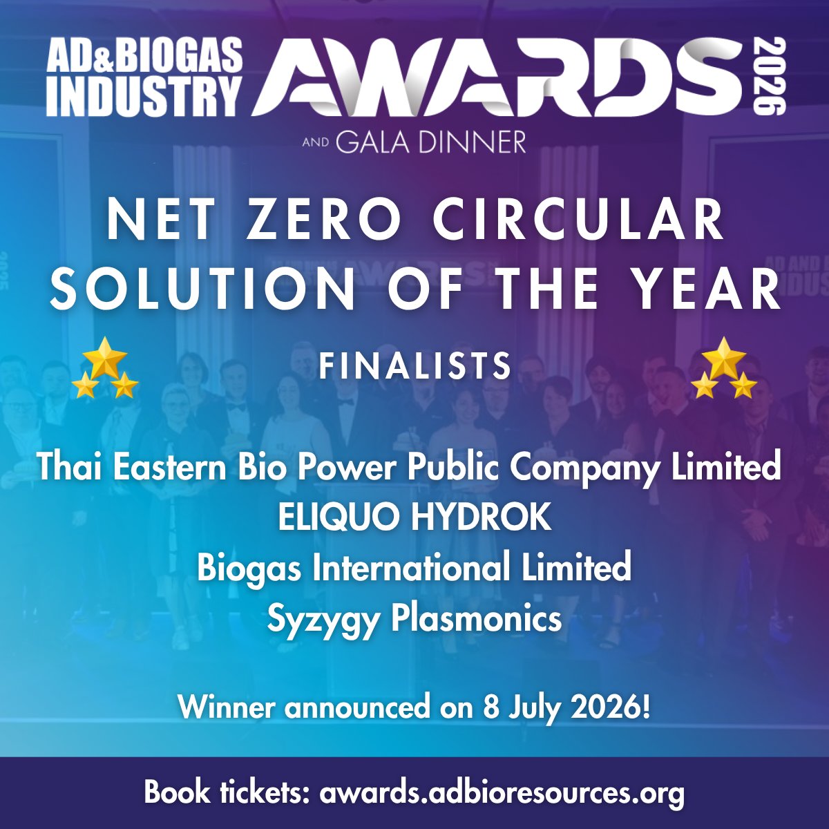 adbioresources's tweet photo. We’re thrilled to announce our Net Zero Circular Solution of the Year finalists! 

Congratulations to:

THAI EASTERN BIO POWER PCL
ELIQUO HYDROK
Biogas International Limited
Syzygy Plasmonics

Book your tickets to see who wins: https://t.co/jLKqzBzFiK https://t.co/XUTTl4FURt