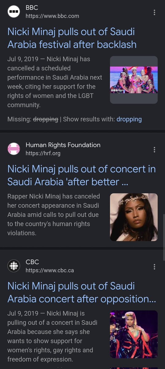 galaxygirltru's tweet photo. It's the way media &amp; fans forced so many artists to cancel concerts in UAE &amp; Saudi Arabia over the countries' human rights violations but somehow Beyoncé faced not a single backlash. Hypocrites. Look at Nicki's headlines v hers. They've always hated Nicki making money on her own! https://t.co/NzZVtnywXK