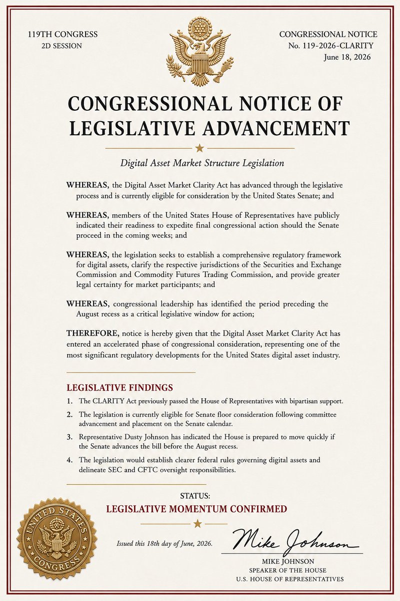 RippleXity's tweet photo. 🚨 JUST IN: $XRP biggest regulatory catalyst just gained momentum as the House signals it will fast-track the CLARITY Act. 🇺🇸 https://t.co/2X2tBSnwYP