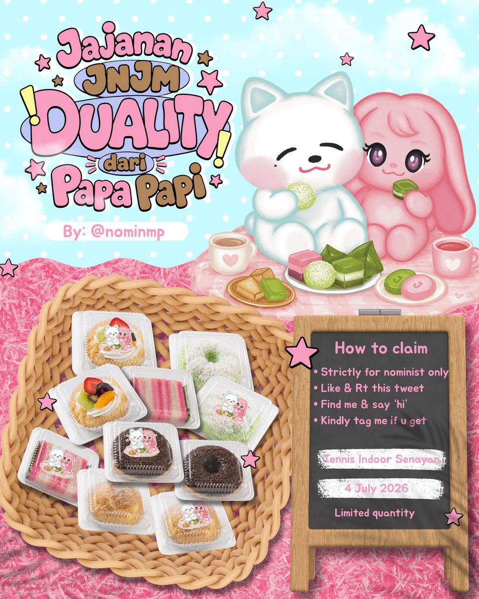 nominmp's tweet photo. *˖✮ Freebies Fanmeeting NCT JNJM DUALITY in Jakarta By Nominmp✮˖*

🌬️04 July 2026
📍 Tennis Indoor Senayan
⏰ TBA

* Strictly for nominist only
* limited quantity
* like and rt are appreciate
* Fine me &amp; say “Hi”

#NCTJNJM_DUALITY https://t.co/2kFuoioBsb