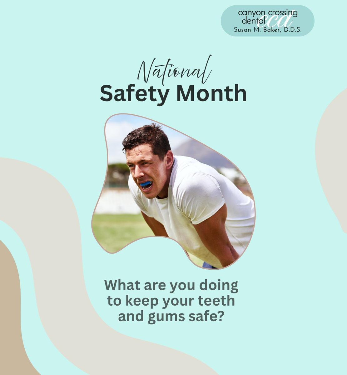 DrSusanBakerC's tweet photo. It's important to maintain a daily dental routine, use a mouthguard during sports to prevent injuries, and visit your dentist regularly to protect your oral health.
.
.
.
#nationalsafetymonth #dentalhealth #mouthguard #CanyonCrossingDental #Ivins #UT https://t.co/vrx9QXxPjj