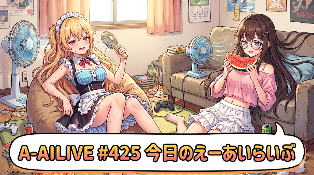 AAILIVE's tweet photo. A-AILIVE #425 今日のえーあいらいぶ | AI VTuber Project (2026-06-19)
https://t.co/NGhIMSMZuD
#えーあいらいぶ #aailive #vtuber #ai #生配信 #ニュース #ゲーム #雑学 #雑談 https://t.co/WHgzKu9VFI