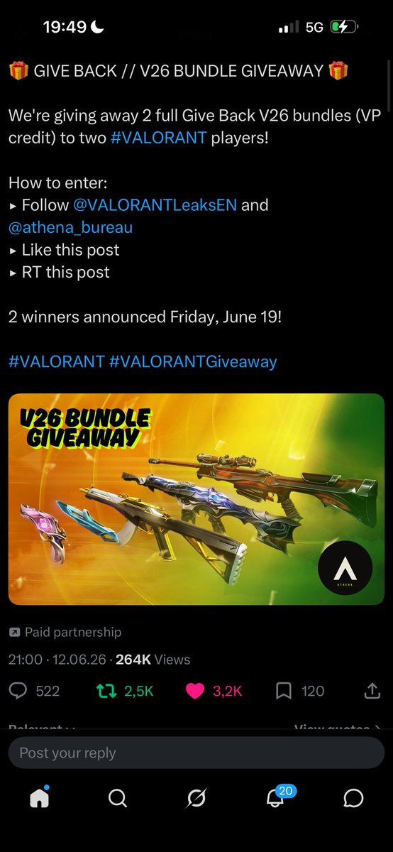 KouhThe's tweet photo. @VALORANTLeaksEN @athena_bureau Need this V26 bundle in my life so bad! 🔥 Manifesting those VP credits tonight. Good luck everyone, but hopefully I'm one of the lucky two! 🤞🎮 #VALORANT https://t.co/WmHTYbBZTH