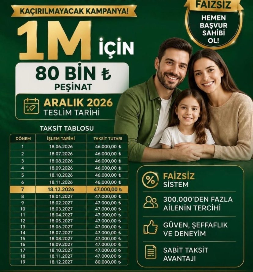 Tasarflubirkmci's tweet photo. Evim Sisteminde Yeni Plan

🔹1.000.000 ₺
🔹80.000 ₺ Peşinat 
🔹Aralık Teslim
🔹İlk 6 ay 46.000 ₺
🔹6-18 ay arası 47.000 ₺
🔹Organizasyon ücreti 70.000 ₺

Sizce bu plan nasıl ?

Reklam ve işbirliği değildir müşteri deneyimidir. https://t.co/W8PxUmPZS9