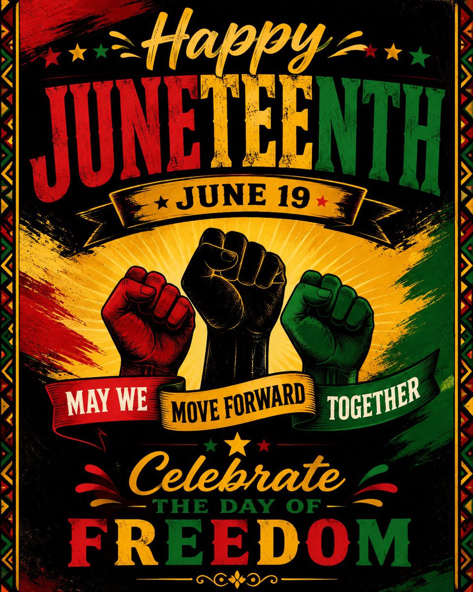 ValChavez2024's tweet photo. Today we reflect on our history, uplift our communities, and celebrate the beautiful culture that thrives today. Happy #Juneteenth! ❤️💛💚 #CelebrateFreedom https://t.co/rAbnuycLhs