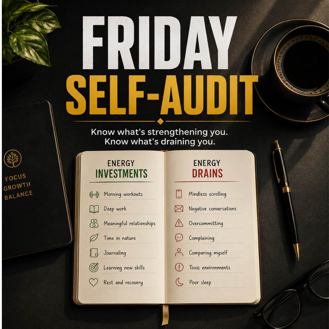 DSelfCareCoach's tweet photo. Quick audit:
What's draining you more than it's rewarding you?
A commitment?
A habit?
A thought pattern?
A relationship?
Awareness often reveals where resilience is leaking.
#FridayCheckIn https://t.co/RnWzT9SAKr