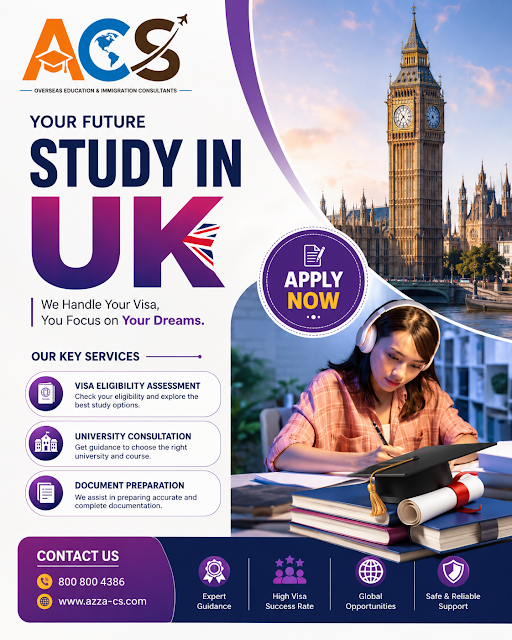 azzaconsultancy's tweet photo. Your future starts in the UK!
Dreaming of studying at a world-class university? Let ACS guide you through every step of your journey—from university selection to visa approval.
Visa Eligibility Assessment
University Consultation

📞 800 800 4386🌐 https://t.co/LQUcSApdPv https://t.co/vYTiJoeXlR