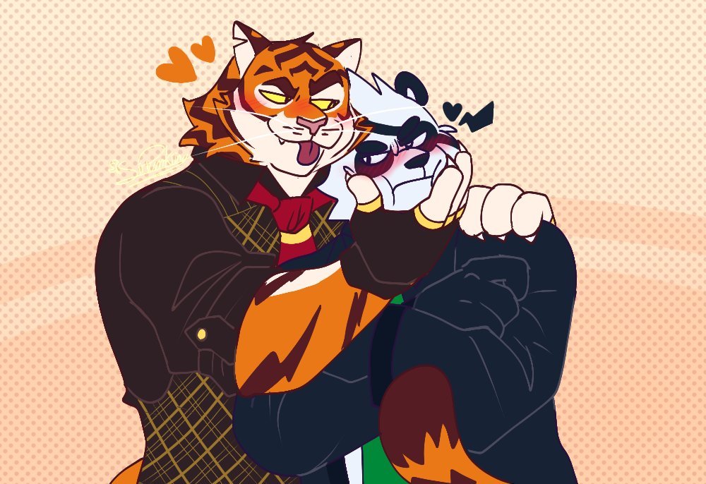 SirPumkiing's tweet photo. I've had this drawing for a while and never posted it. It's Oscar wanting his cute agent to make him smile because that silly panda is so serious. 

Oh, their love is complicated and wild, I'll leave it to your imagination hehehe ;D https://t.co/ahQeBHj95r