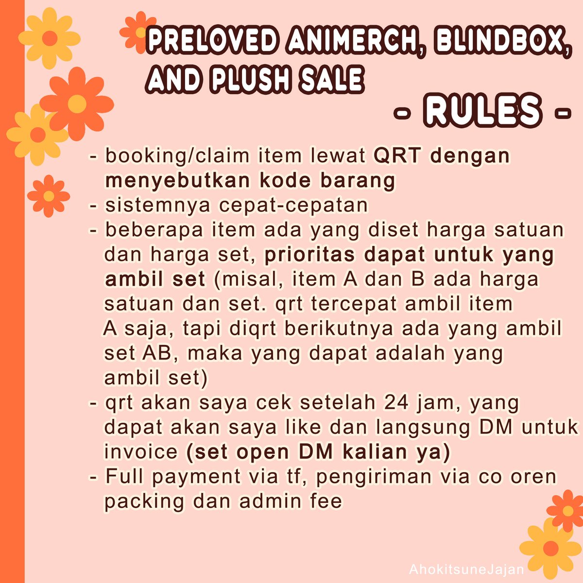 Ahokitsunejajan's tweet photo. WTS all about animerch, popmart, sanrio and japan plush kolpri mulus 
tolong perhatikan lagi rules nya. 
claim via QRT di reply sesuai yang ada item yang kalian mau.
cepat-cepatan.
- yg dapat akan saya like dan langsung kirim invoice di dm dalam 24 jam (set open DM kalian)
thanks https://t.co/CCdpAI0ttN