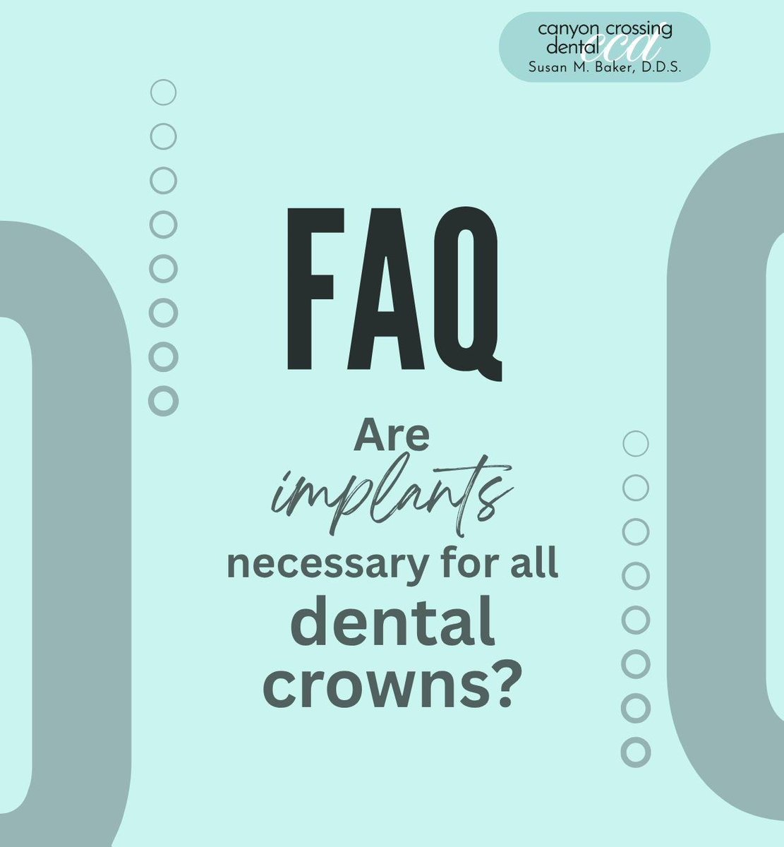 DrSusanBakerC's tweet photo. Implants are not necessary for all dental crowns. Implants are only required if you have a missing tooth. Contact us to learn more about dental crowns and what they can do for your smile.
.
.
.
#dentalcrowns #toothrestoration #CanyonCrossingDental #Ivins #UT https://t.co/uAmE63ybS2