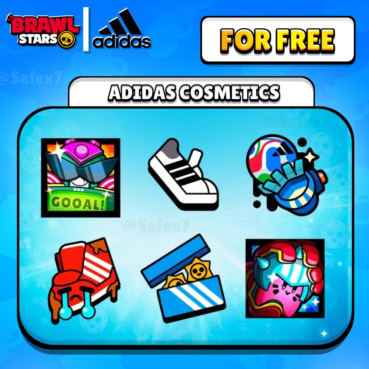 Safex7yt's tweet photo. The Adidas Starr Cup Cosmetics Bundle is now available for FREE through AdiClub. 🥳

How to claim:
• Open the Adidas Official App
• Log in / create an adiClub account
• Click AdiClub
• Swap The 50 Points To Get a Special Code
• Redeem the code in the Supercell Store https://t.co/XyjjIMZ3h2