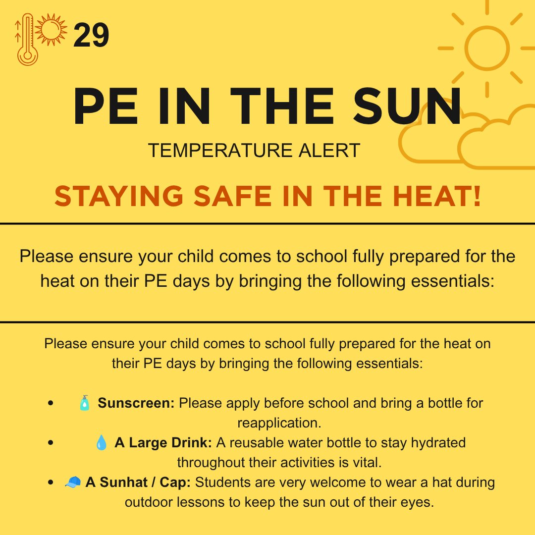 thecolne's tweet photo. With the temperatures set to soar next week, we want to make sure all of our students stay safe, hydrated, and ready to perform at their best during their PE lessons!

#SchoolPE #BeatTheHeat #HealthySchools #TheColneCommunity https://t.co/lYxgPM17RJ