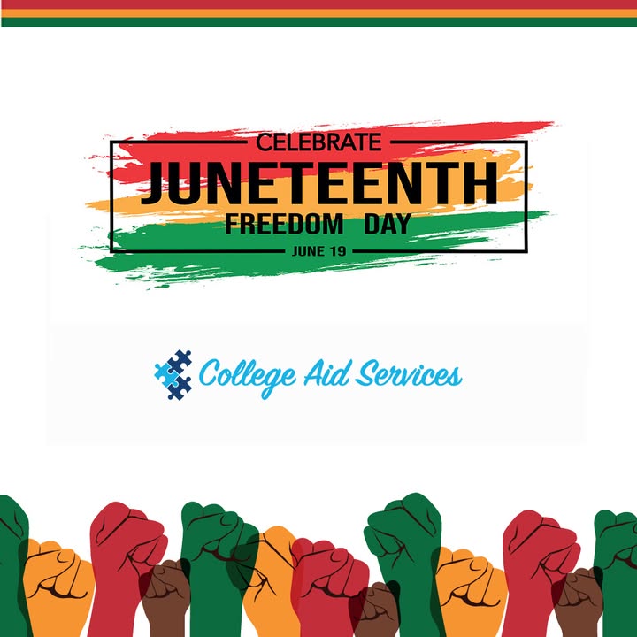 College_Aid's tweet photo. 🖤❤️💛💚 Honoring Juneteenth 💚💛❤️🖤

Today, we commemorate Juneteenth. In observance of this important holiday, College Aid Services' offices will be closed.  We encourage reflection, celebration, and let us all continue to strive for a more inclusive and equitable future. https://t.co/SkDbXlFwhr