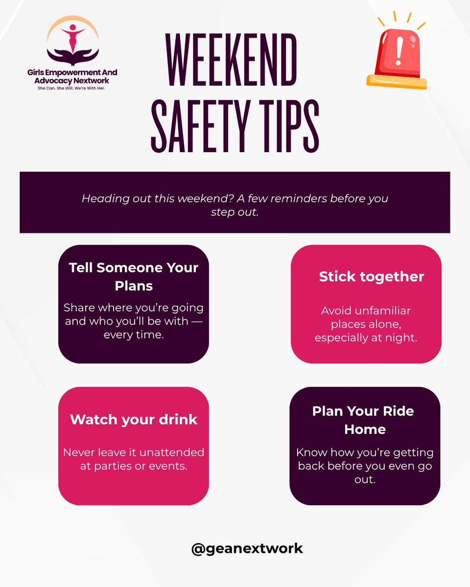 geanextwork's tweet photo. Your weekend plans matter, but so does your safety. 💜

A little caution can go a long way. Stay safe and enjoy your weekend! ✨ https://t.co/gOw9xpppld